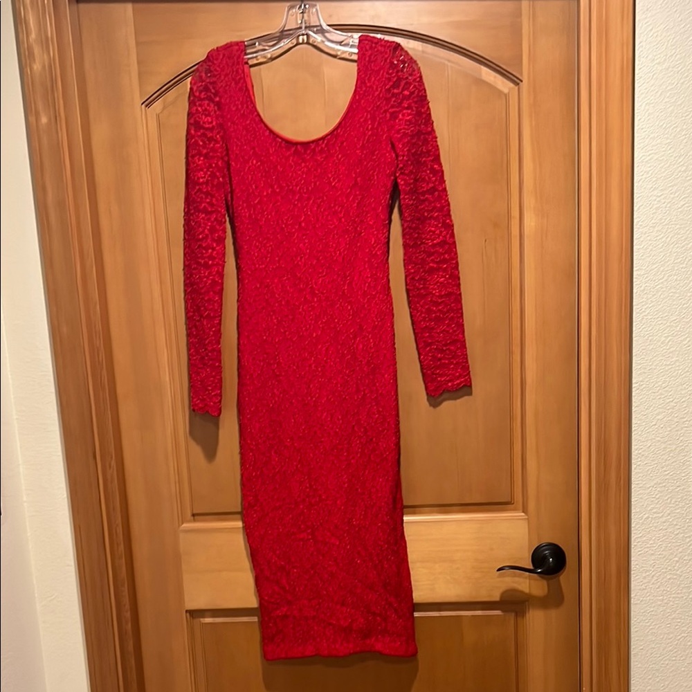 Chic Red Long Sleeve Dress with Elegant Lace